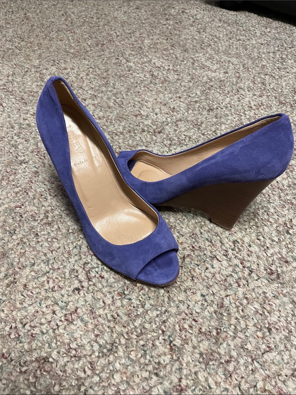J crew purple Suede Peep-Toe Wedge Pumps- gorgeous